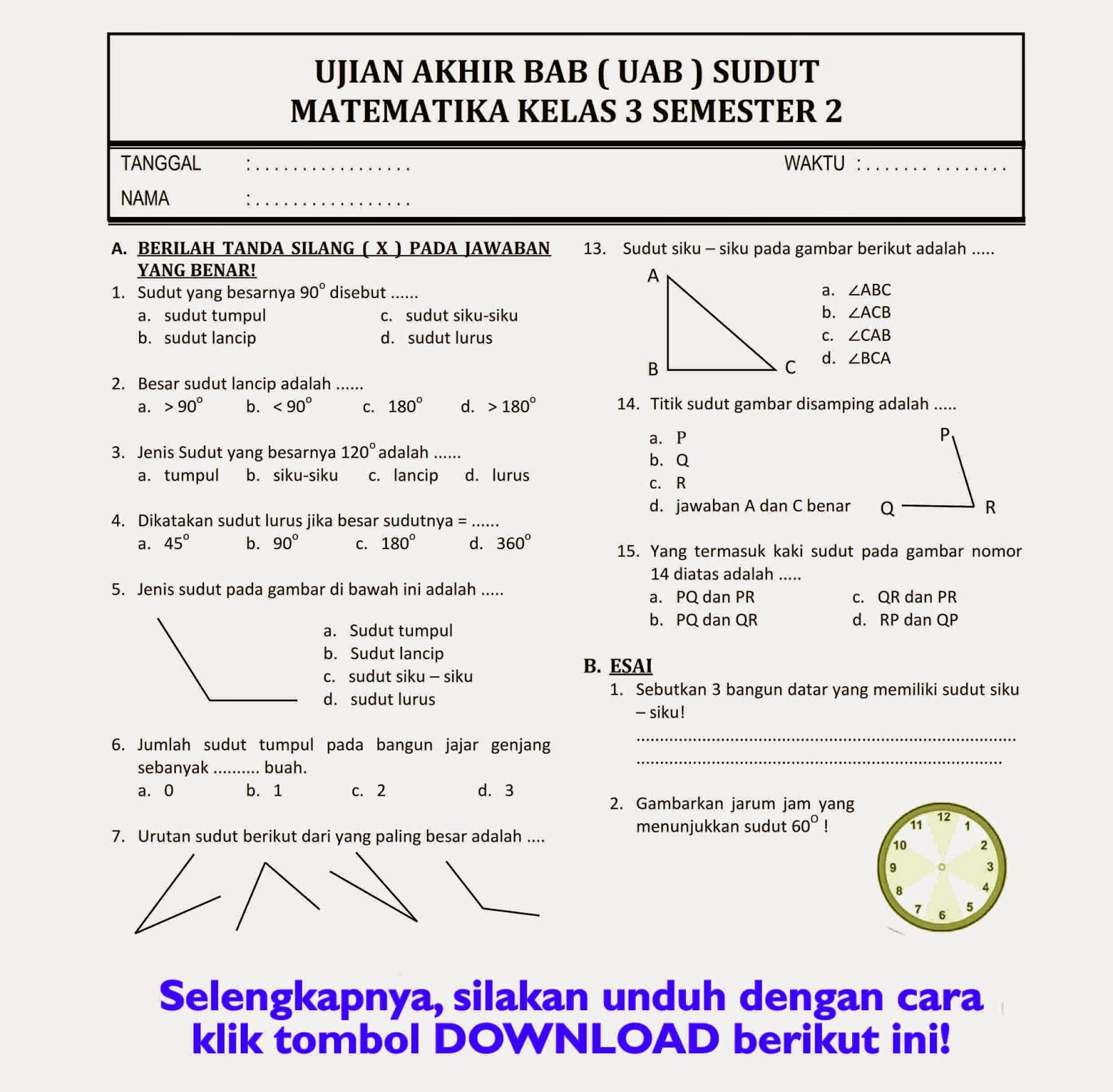 Menjelajahi Dunia Ilmu Contoh Soal Ujian Semester 2 Kelas 1 SD Menjelajahi Dunia Ilmu Contoh Soal Ujian Semester 2 Kelas 1 SD