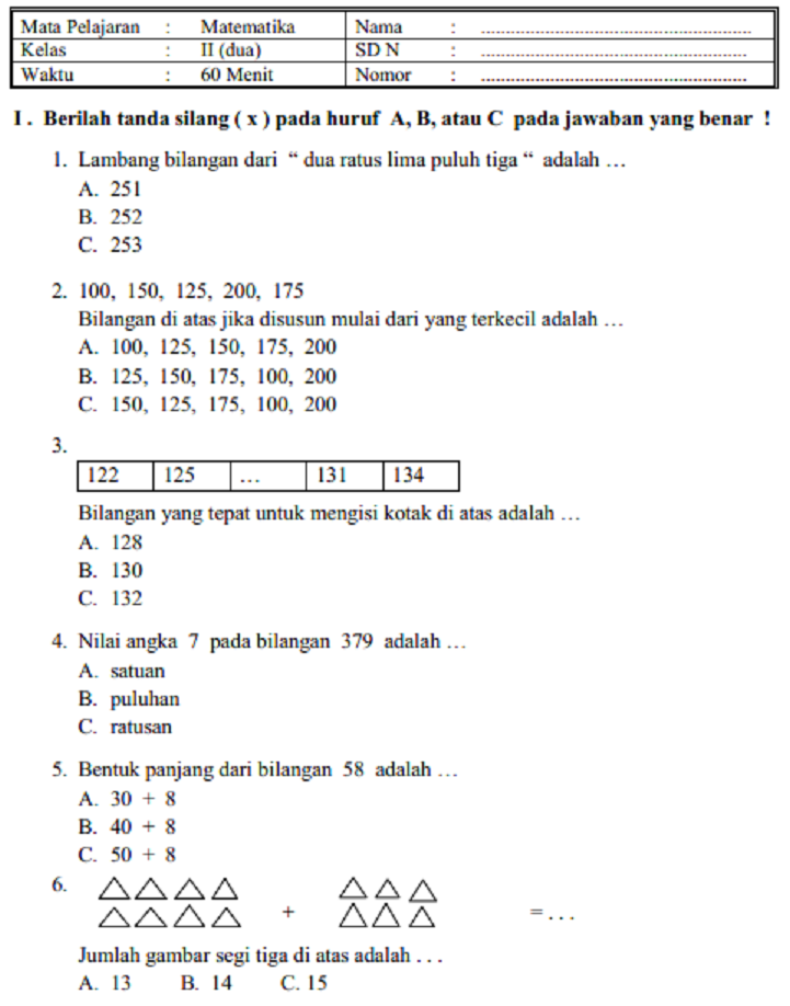 contoh soal matematika kelas 2 semester 1 contoh soal matematika kelas 2 semester 1